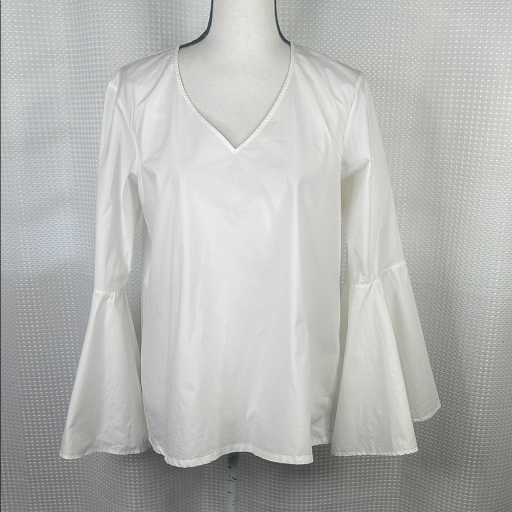 Lis Lareida Rachel Blouse Statement Bell Sleeves Crisp White Cotton Boho Sz 42